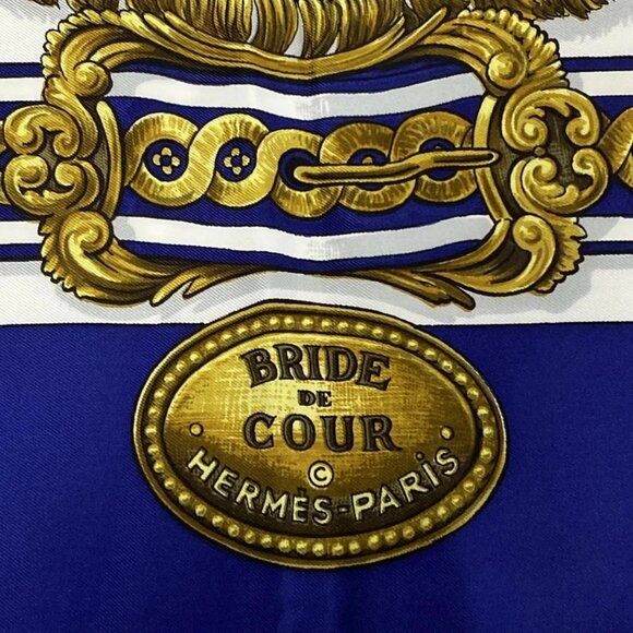 Auth HERMES Carre 90 - Navy White Multi Scarf - Picture 3 of 8